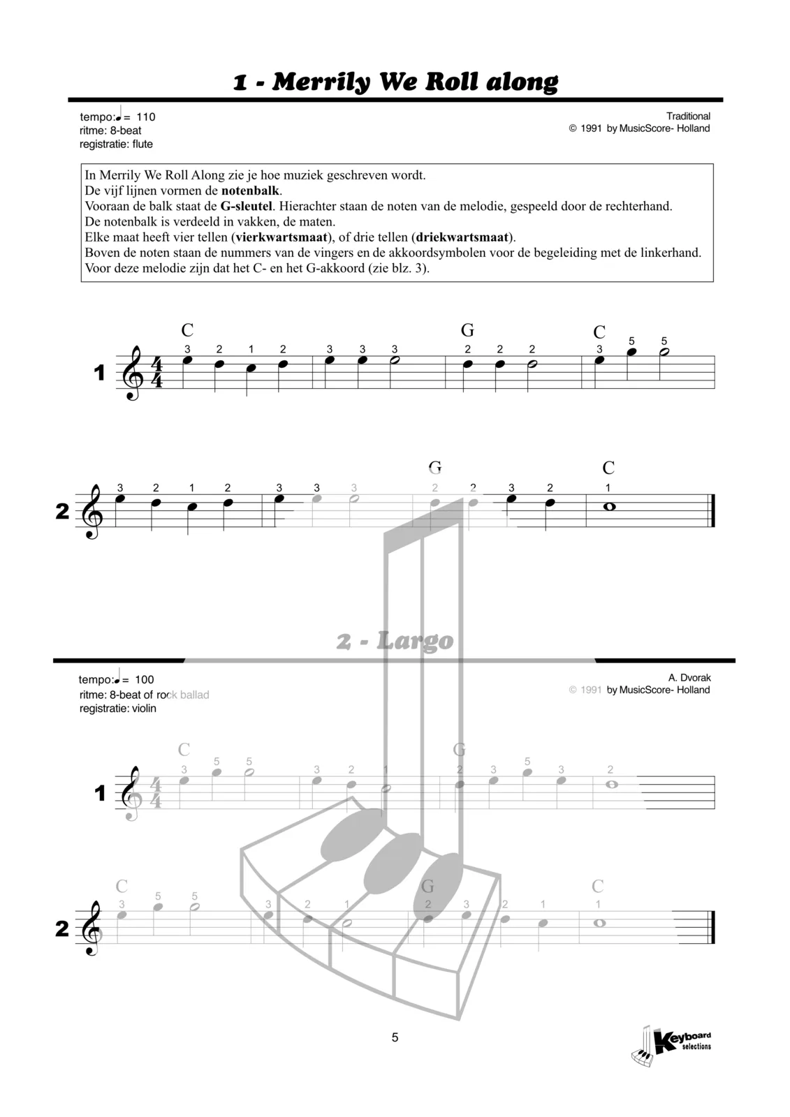 Bladmuziekvoorbeeld uit Keyboard Selections deel 1